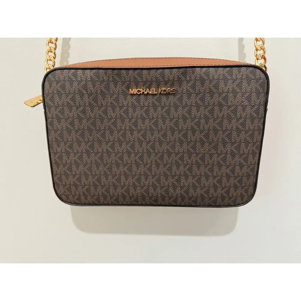 Michael Kors Jet Set Brown Signature East West Crossbody Handbag -in great cond